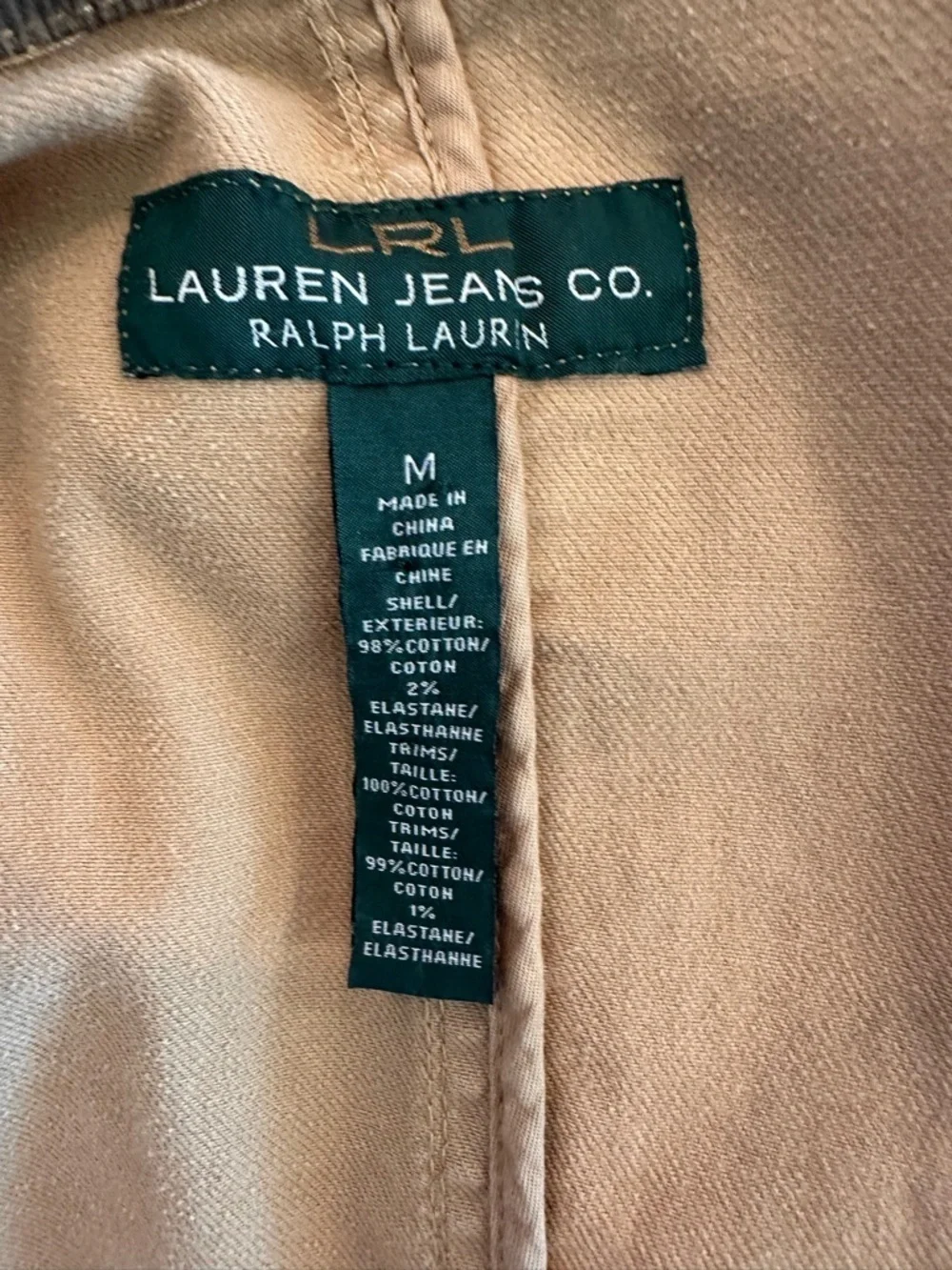 Lauren Jeans Co. Stretchy Denim Blazer Jacket Tan M